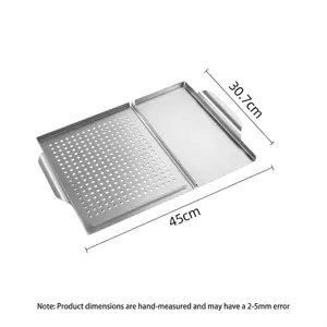 Piastra grill 2 in 1 in acciaio inox con sezioni forate e piatte, rettangolare