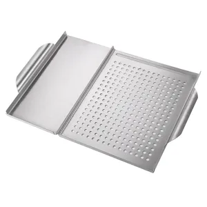 Piastra per barbecue quadrata 2 in 1 in acciaio inox con fori per campeggio all'aperto