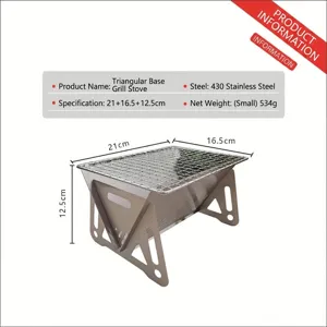 Compact portable stainless steel folding charcoal BBQ grill for outdoor camping and picnics