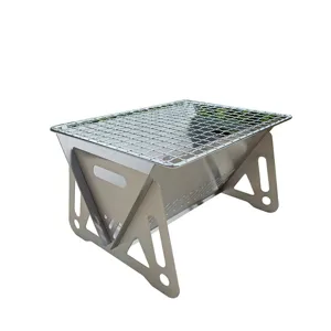 Portable folding stainless steel charcoal BBQ grill for outdoor camping and picnics