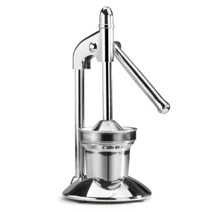 Detailed view of high-quality stainless steel manual fruit press with chrome finish