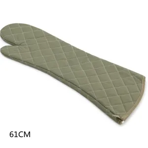 Extra long green oven mitt with diamond quilting, heat resistant kitchen cooking baking glove.