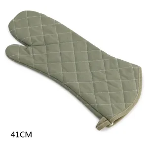 Green quilted heat-resistant oven mitt 41cm long kitchen baking thick protective glove