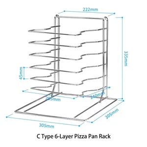 Dimensiones detalladas del estante de enfriamiento de 6 capas para bandejas de pizza