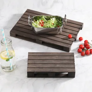 Bandeja de Servicio de Madera Carbonizada Creativa Mini Palé Estilo Industrial Plato de Madera para Hotel Restaurante Comida