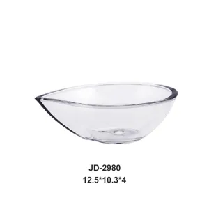 Detail view of a clear teardrop-shaped PC salad bowl showing dimensions 12.5x10.3x4cm