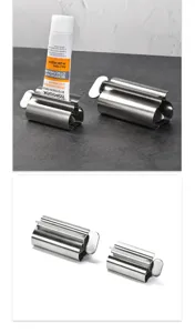 Detailed macro view of 304 stainless steel toothpaste squeezer and rotating handle design