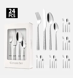Ménagère 24 pièces en acier inoxydable avec manches motif pierre dans un coffret cadeau