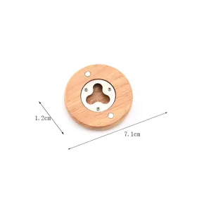 Apribottiglie rotondo portatile in legno con centro in acciaio inox, diametro 7,1 cm
