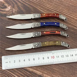 Cuchillo de Fruta Plegable de Acero Inoxidable Vintage Cuchillo de Bolsillo Forjado a Mano Mango de Metal Portátil para Viaje Cocina al Aire Libre