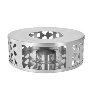 Minimalist circular stainless steel tea warmer base with hollow clover pattern for teapot