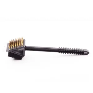 Spazzola per barbecue 3-in-1 professionale con manico lungo, setole in ottone e raschietto
