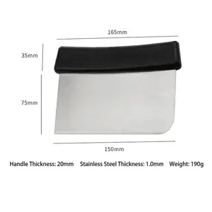 Professioneller Teigschaber aus Edelstahl mit Griff, Maße 165x110 mm, Gewicht 190 g.