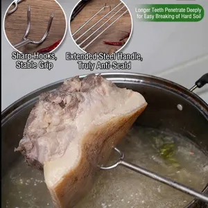 Gancho para carne de acero inoxidable con mango largo para levantar piezas grandes