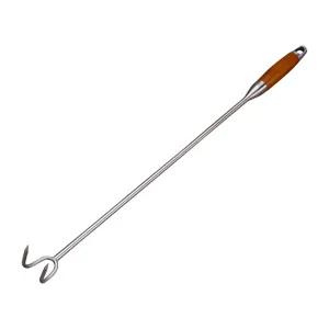 Gancho profesional para barbacoa de acero inoxidable con mango ergonómico de madera