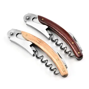 Professional rosewood and light wood handle waiter's corkscrew set with foil cutter