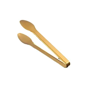 High-quality large gold stainless steel food tongs for kitchen BBQ baking and buffet