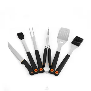 Heavy duty stainless steel BBQ tool set with ergonomic non-slip handles