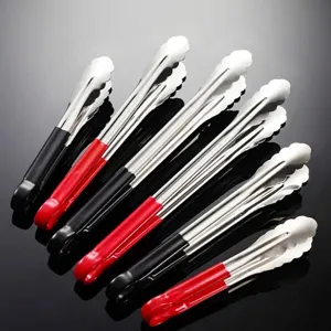 Modern Stainless Steel Food Tongs With Non Slip Rubber Coated Handle Scaloped Edge BBQ Grilling Cooking Clips For Kitchen Home