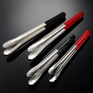 304 stainless steel food tongs with non-slip silicone handles for BBQ and kitchen use