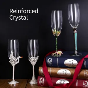 Luxury Enamel Crystal Glass Champagne Flutes Relief Swan Lily Of The Valley Pattern Elegant Wine Goblets Rhinestone Inlaid Wedding Banquet Anniversary Gift