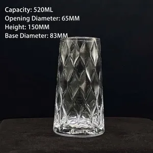Transparant glazen beker van 520 ml met facet geslepen diamantpatroon voor alle dranken