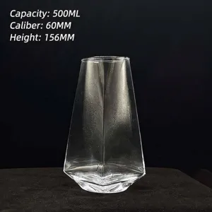 Luxe geometrisch transparant glas 500ml capaciteit 156mm hoogte voor alle dranken