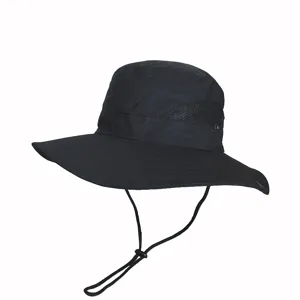 Men's outdoor sun bucket hat with breathable mesh and adjustable chin strap