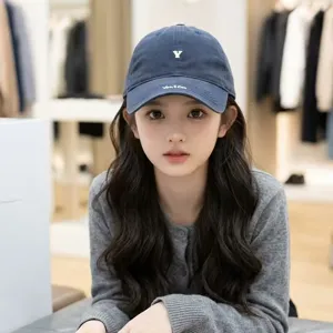 Classic blue baseball cap with embroidered letter Y and brim text for daily street style.