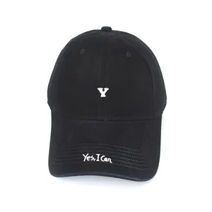 Classic black baseball cap with stylish front embroidery, comfortable daily sun protection hat.