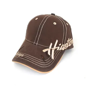 Vintage brown baseball cap with side embroidery, distressed details, and breathable eyelets.