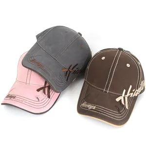 Vintage washed baseball cap with side letter embroidery, casual outdoor sun hat for women.