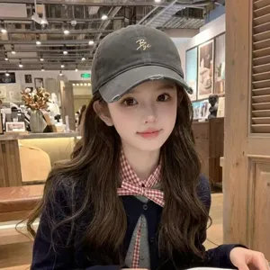 Women washed baseball cap vintage distressed embroidered letter casual sun hat streetwear.
