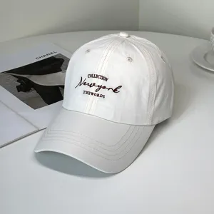 Detailed shot of white quick-dry baseball cap with New York letter embroidery
