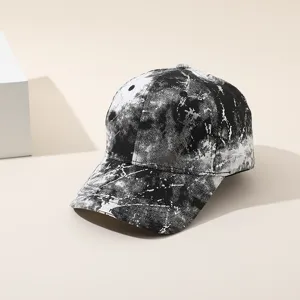Casquette de baseball tie-dye noir et blanc pour homme et femme, chapeau de soleil élégant détail.