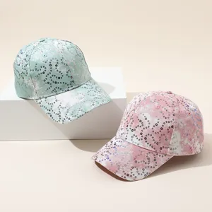Casquette de Baseball Tie Dye Paillettes Brillantes Coton Bord Incurvé Réglable Chapeau de Soleil Outdoor Mode Graffiti Décontracté pour Unisexe
