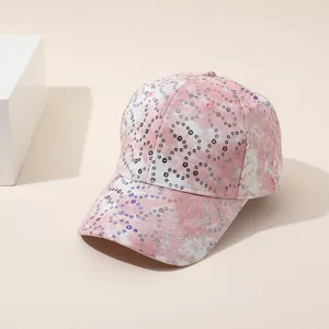 Casquette de baseball rose tie-dye avec sequins pour femmes, chapeau de soleil chic et mode.