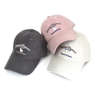 Set of three premium cotton baseball caps with cute embroidered sheep and text detail