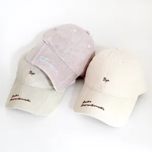 Casquette de baseball en velours côtelé lavé avec broderie, chapeau de soleil décontracté.