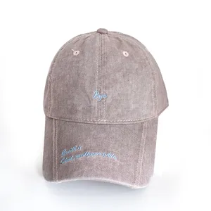 Casquette de baseball en coton lavé vintage avec broderie bleue, chapeau unisexe décontracté.