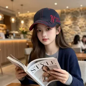 Fashion women baseball cap with side letter embroidery, retro sun hat for outdoor spring wear.