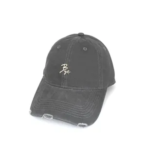 Washed grey baseball cap featuring cute embroidered letter design, stylish streetwear sun hat.