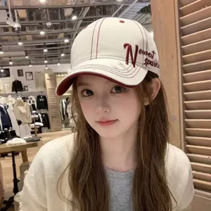 Women vintage side embroidered baseball cap, fashion outdoor casual sun visor hat detail view.