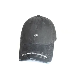 Vintage washed gray baseball cap with heart embroidery and quote on the brim