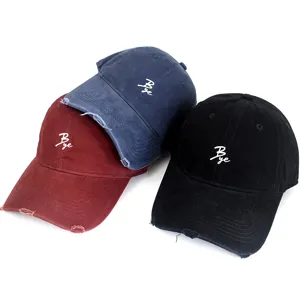Distressed embroidered baseball cap women casual street style sun protection dad hat