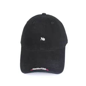 Black cotton baseball cap with embroidered letters, Korean style casual sun protection hat.