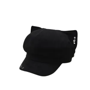 Black cat ear octagonal hat stylish suede newsboy cap casual painter hat for women outdoor