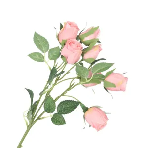 Kunstmatige 7-hoofd vintage roze rozenboeket voor thuis en huwelijksdecoratie hoofdweergave