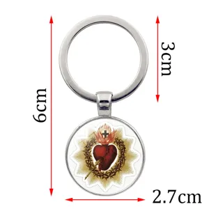 Sacred Heart religious time gem keychain with 2.7cm pendant and 6cm total length