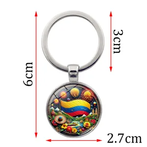 Detailed view of Colombia flag souvenir keychain with 6cm and 2.7cm size markings.
